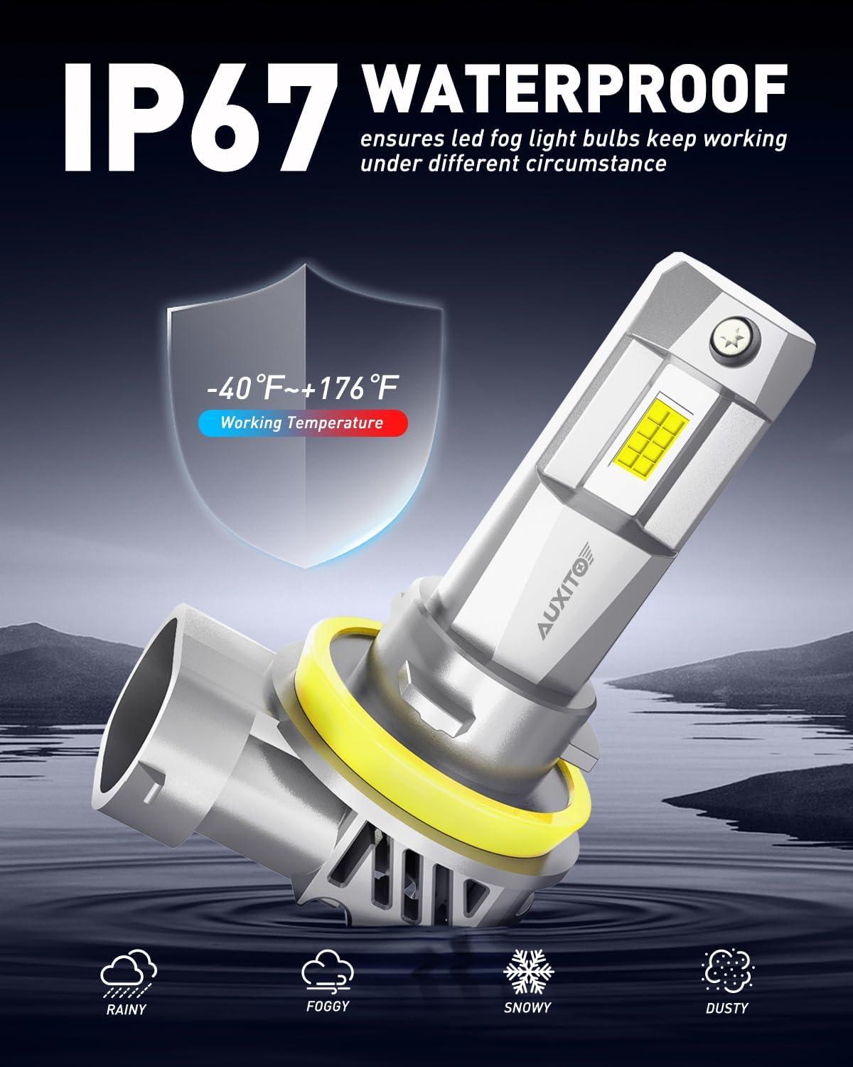 imageAUXITO H8 H9 H11 Light Bulbs Direct H11 Replacement 30000LM Fog Light Mini Size Pack of 2