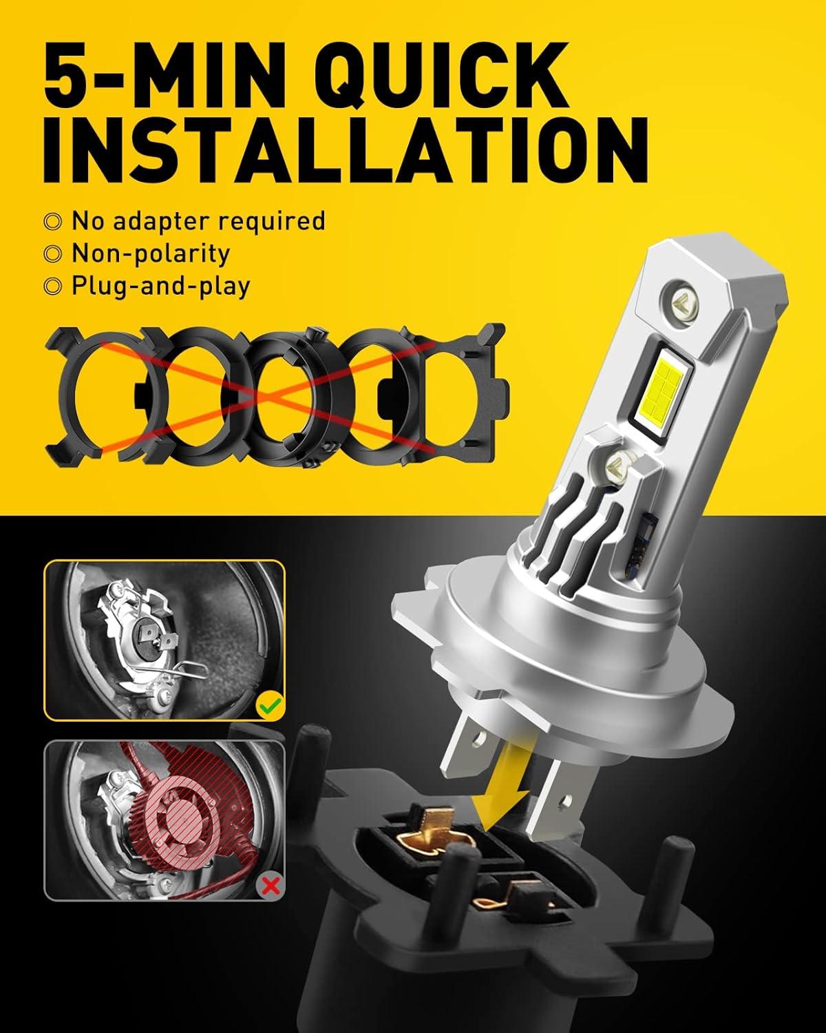 imageAUXITO UpgradedH7 LED Bulbs 350 Brighter 6500K White 11 Mini Size No Adapter Required NonPolarity AllinOne H7ll Fog Light Bulb Plug and Play Pack of 2