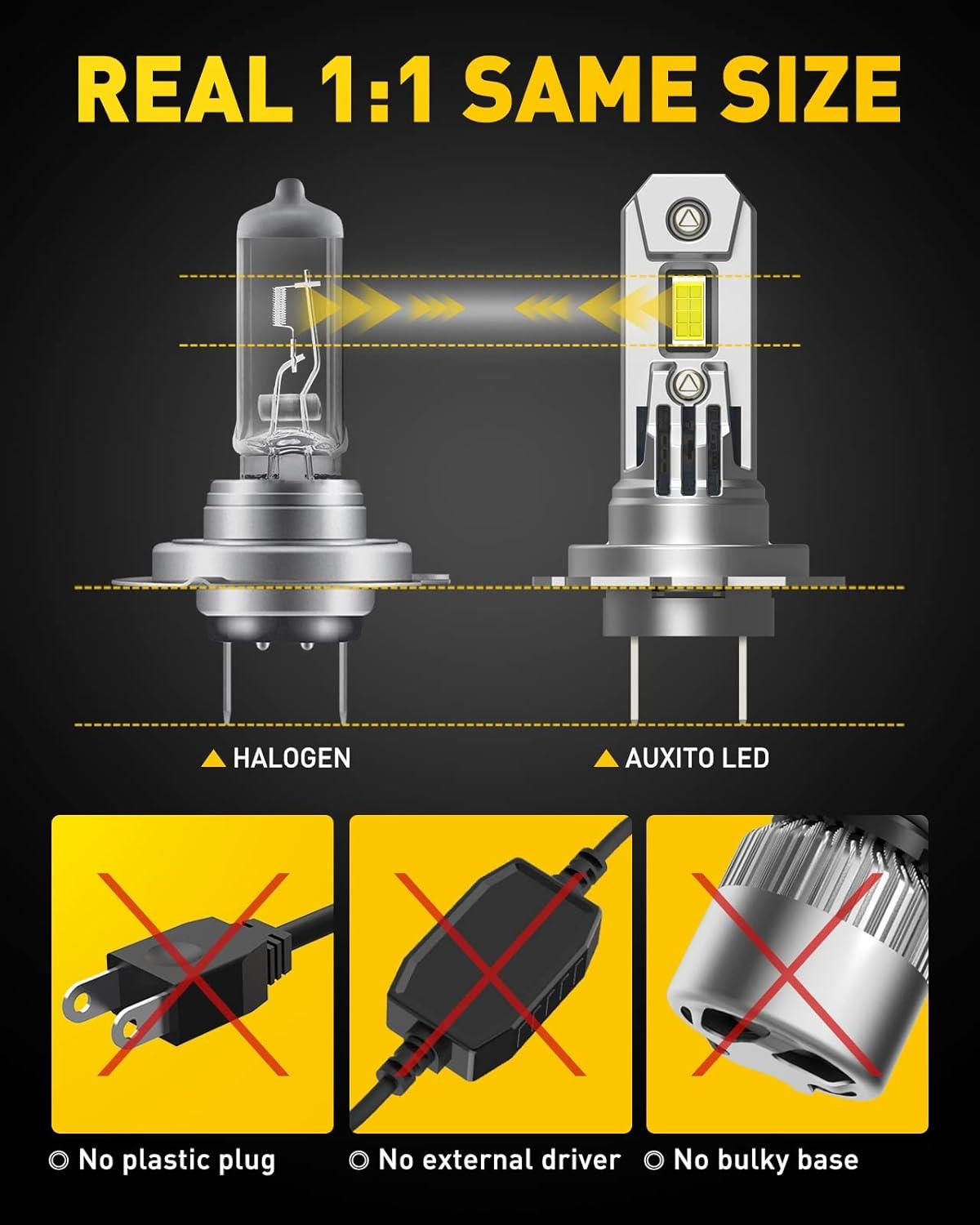 imageAUXITO UpgradedH7 LED Bulbs 350 Brighter 6500K White 11 Mini Size No Adapter Required NonPolarity AllinOne H7ll Fog Light Bulb Plug and Play Pack of 2