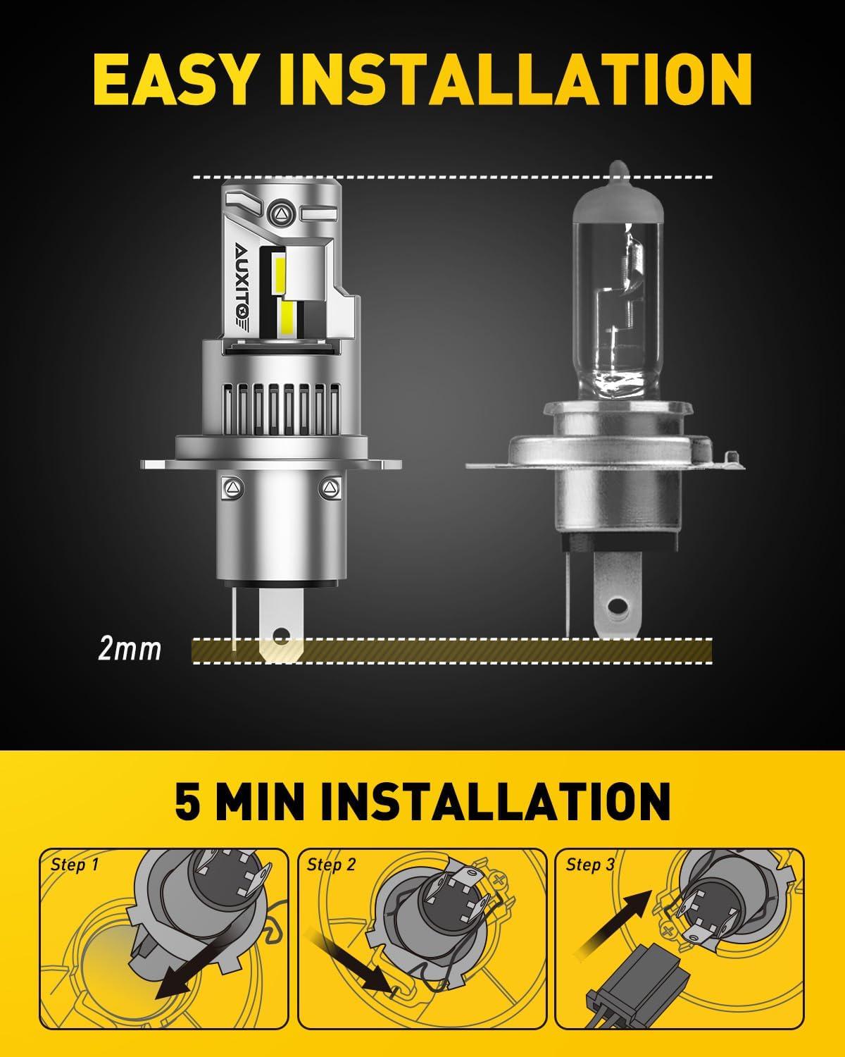 imageAUXITO H1 LED Bulbs 600 UltraBright 6500K White No Adapter Required Easy install Long Lifespan No Flicker 99 Compatibility Pack of 2H4