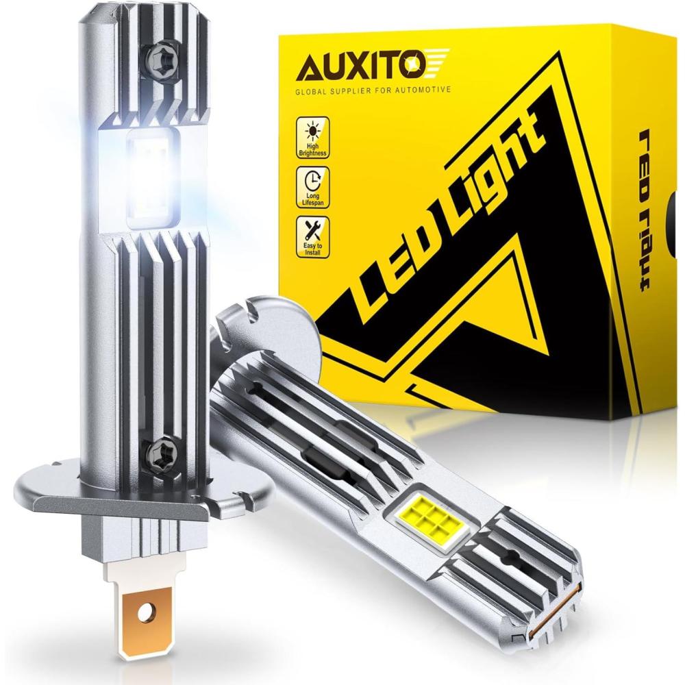 imageAUXITO H1 LED Bulbs 600 UltraBright 6500K White No Adapter Required Easy install Long Lifespan No Flicker 99 Compatibility Pack of 2H1