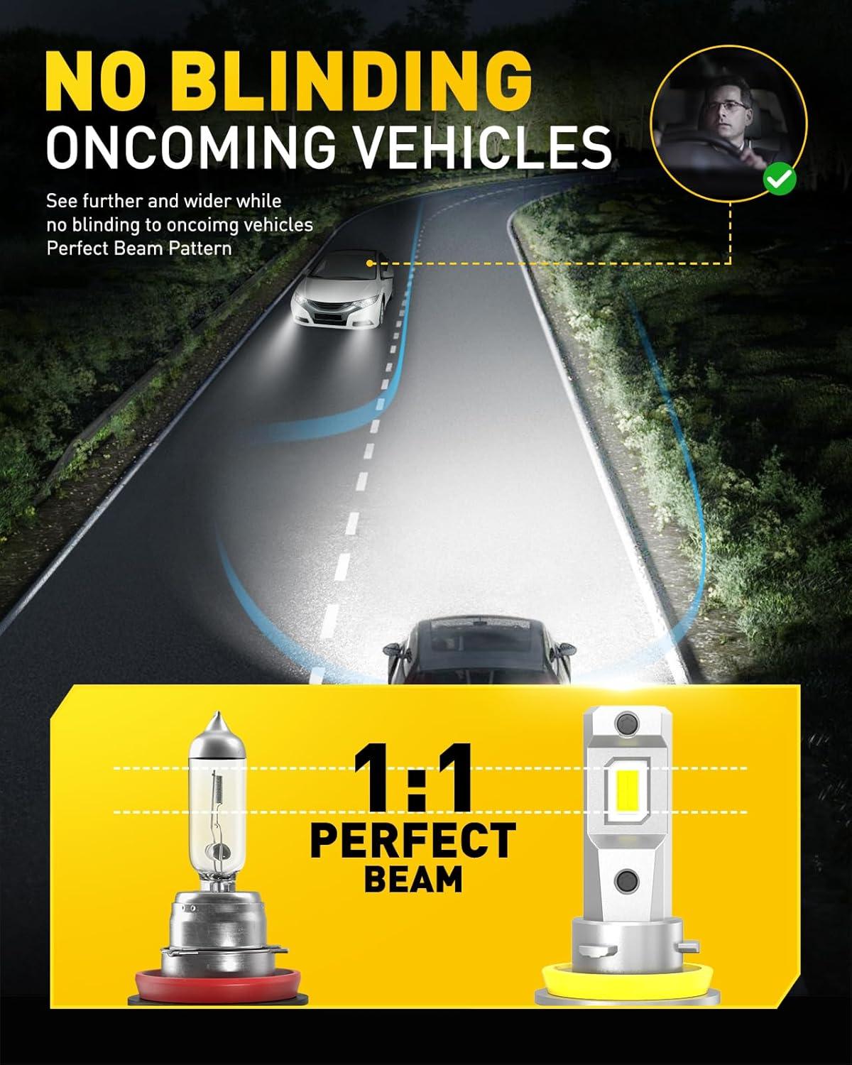 imageAUXITO 9005HB3 H11H8H9 LED Bulbs Combo 50000LM Bright 6500K Cool White 120W Fanless Fog Light Bulbs Pack of 4