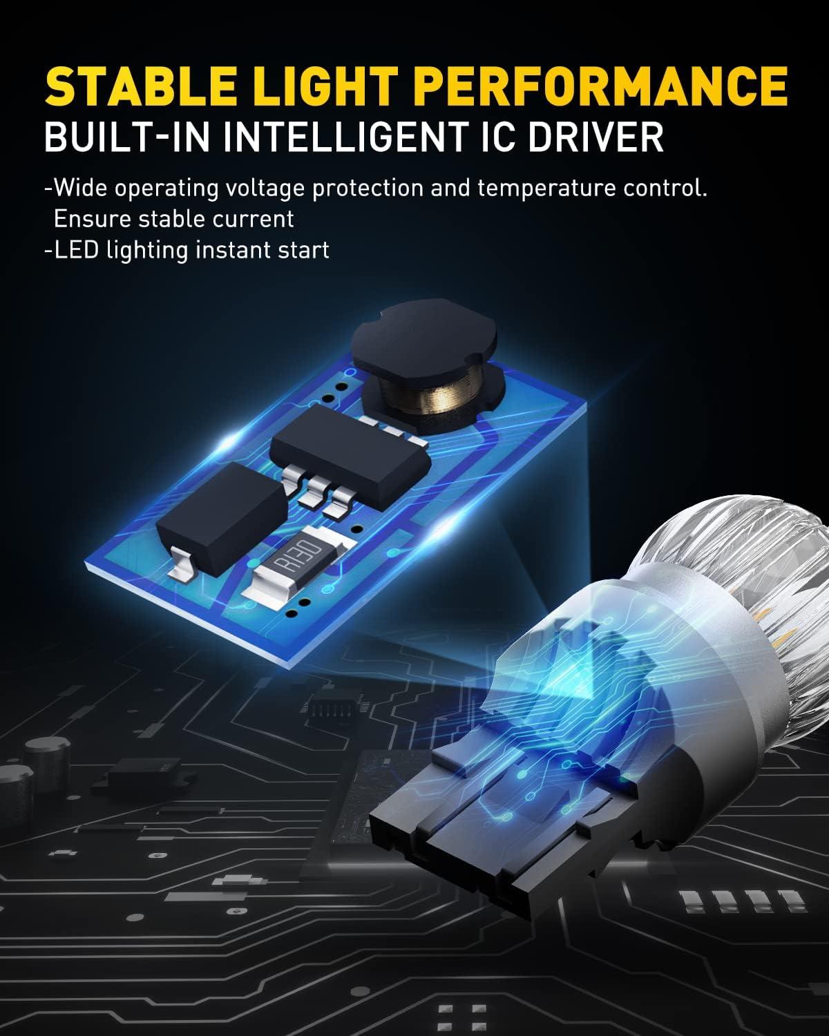 imageAUXITO Upgraded 7443 LED Bulbs Turn Signal Lights Amber Yellow 400 Brighter 7440 7444 7441 W21W LED Amber Lights for Blinker Signal Lights Parking Light Side Marker Light Pack of 2