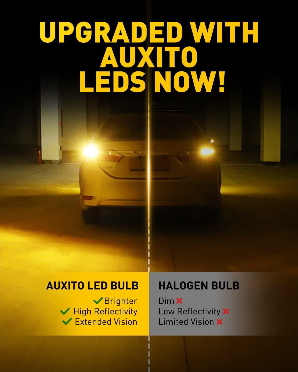 imageAUXITO Upgraded 7443 LED Bulbs Turn Signal Lights Amber Yellow 400 Brighter 7440 7444 7441 W21W LED Amber Lights for Blinker Signal Lights Parking Light Side Marker Light Pack of 2