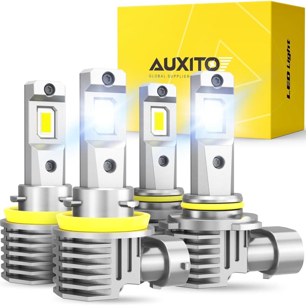 imageAUXITO 9005HB3 H11H8H9 LED Bulbs Combo 50000LM Bright 6500K Cool White 120W Fanless Fog Light Bulbs Pack of 4