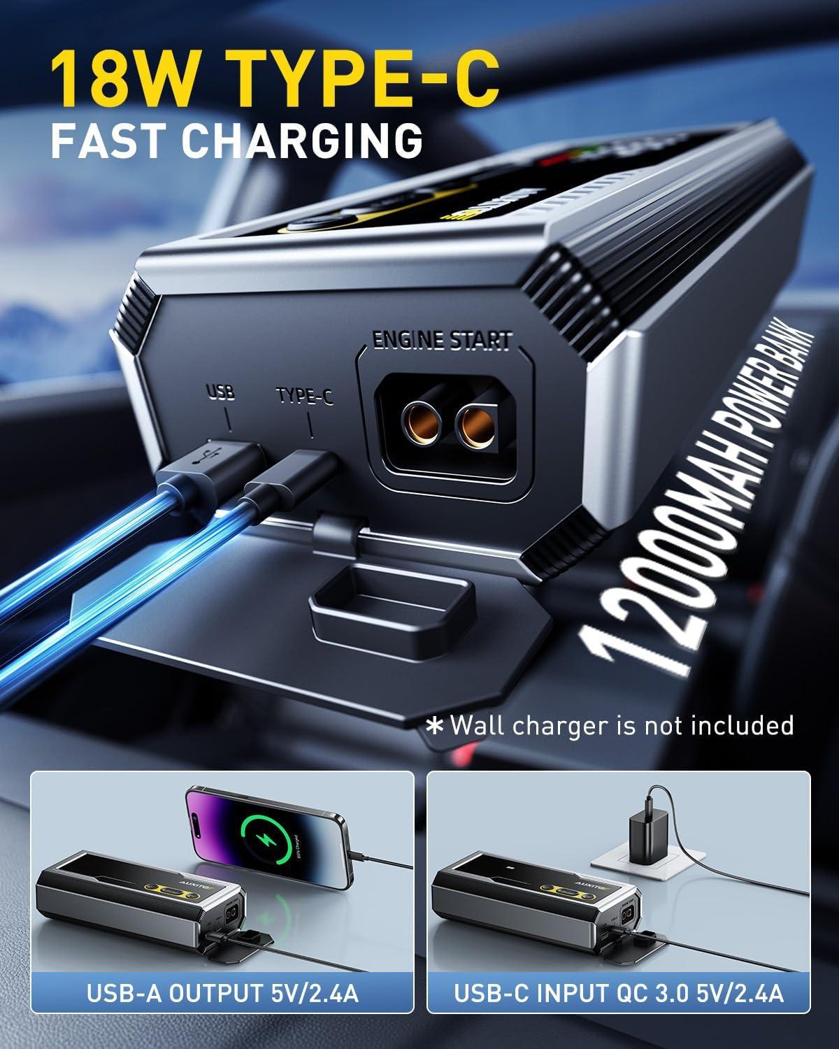 imageAUXITO 6000A Jump Starter 12V Car Battery Jump Starter Up to All Gas ampamp 12L Diesel Engine with LED Display Portable Jump Box with 3 Modes Flashlight and Jumper Cable Storage Case
