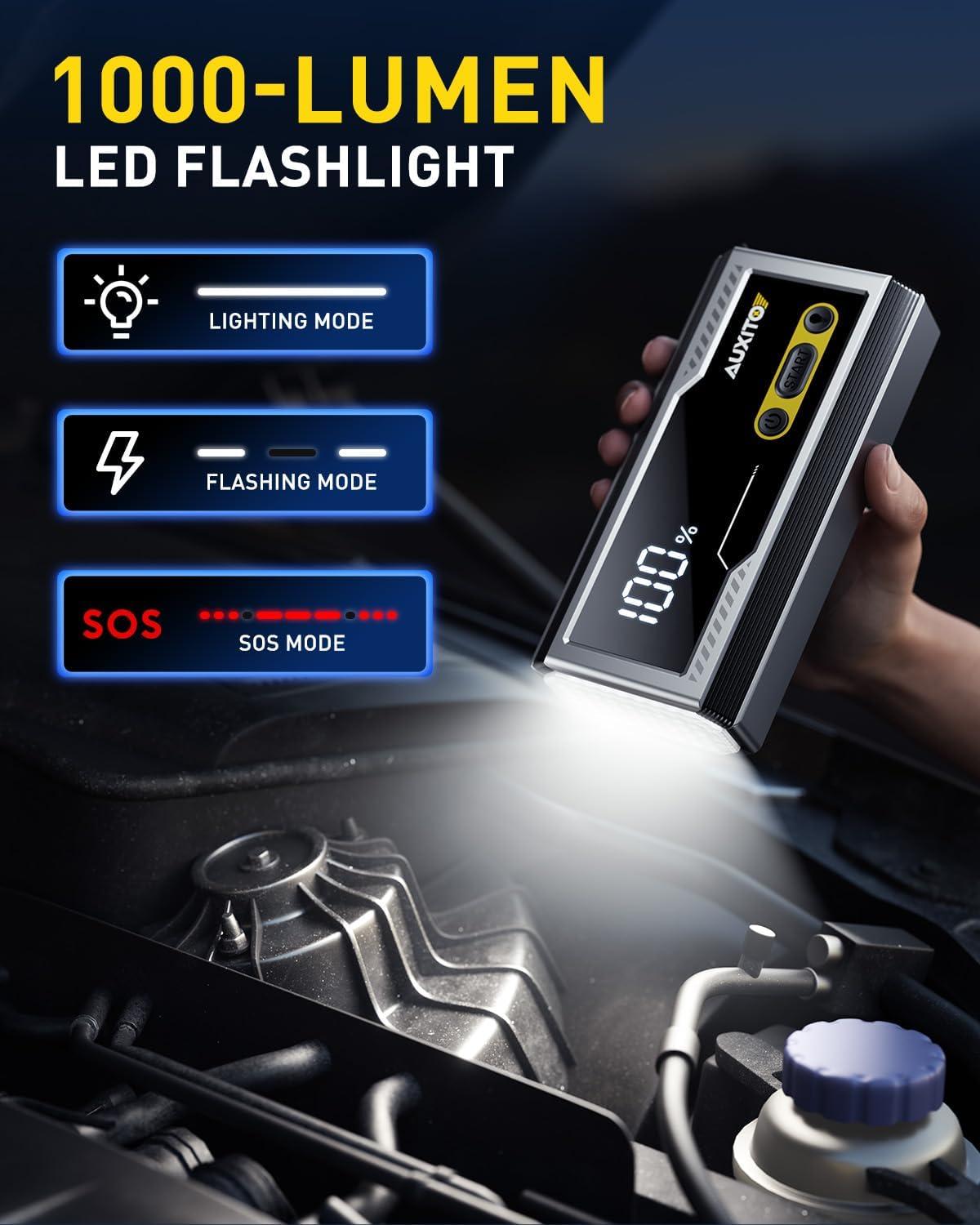 imageAUXITO 6000A Jump Starter 12V Car Battery Jump Starter Up to All Gas ampamp 12L Diesel Engine with LED Display Portable Jump Box with 3 Modes Flashlight and Jumper Cable Storage Case