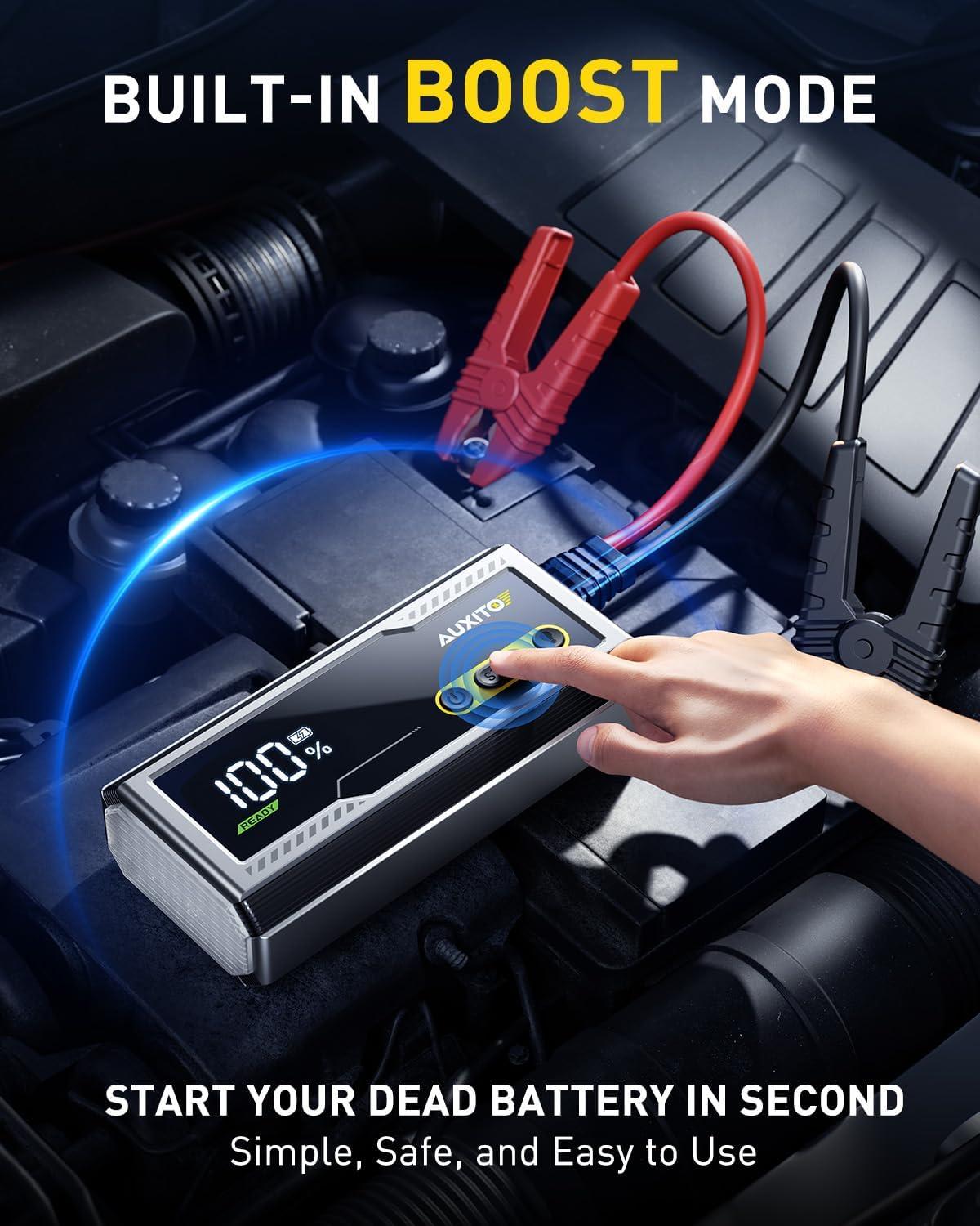 imageAUXITO 6000A Jump Starter 12V Car Battery Jump Starter Up to All Gas ampamp 12L Diesel Engine with LED Display Portable Jump Box with 3 Modes Flashlight and Jumper Cable Storage Case