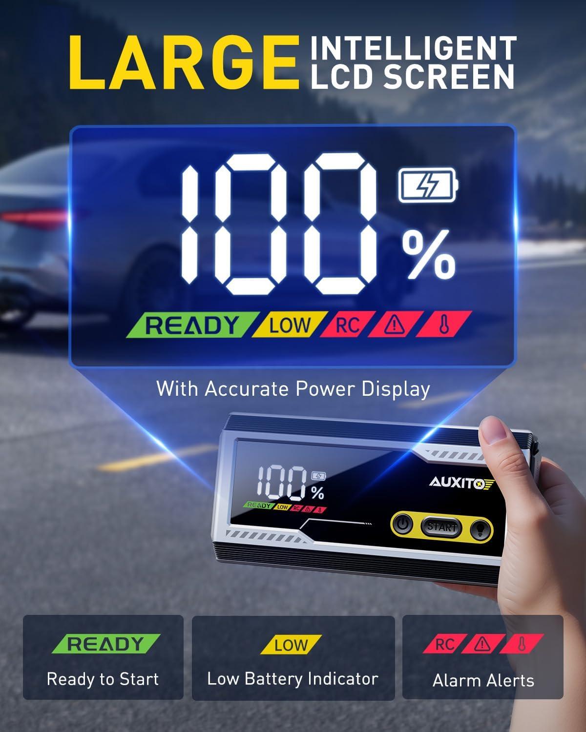 imageAUXITO 6000A Jump Starter 12V Car Battery Jump Starter Up to All Gas ampamp 12L Diesel Engine with LED Display Portable Jump Box with 3 Modes Flashlight and Jumper Cable Storage Case
