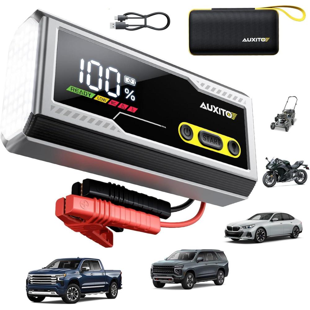 imageAUXITO 6000A Jump Starter 12V Car Battery Jump Starter Up to All Gas ampamp 12L Diesel Engine with LED Display Portable Jump Box with 3 Modes Flashlight and Jumper Cable Storage Case
