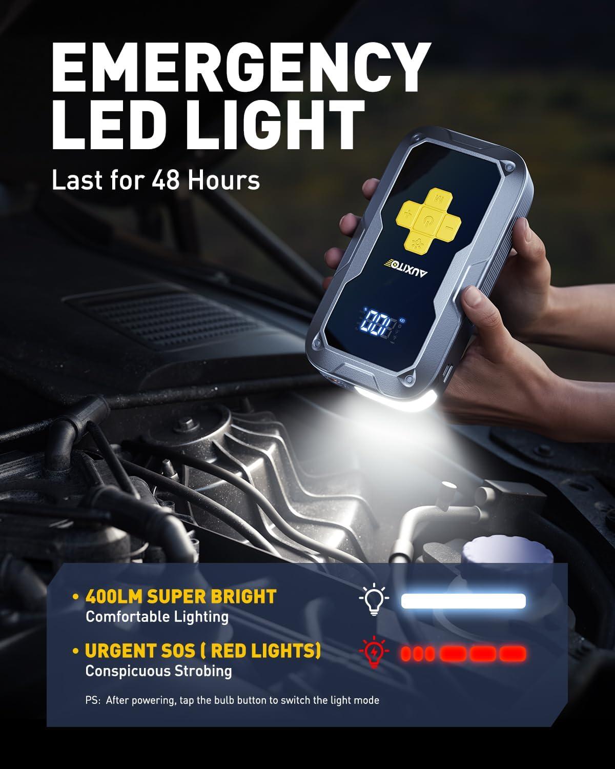 imageAUXITO Portable Jump Starter with Air Compressor 6000A Tire Inflator and Battery Jumper 150PSI Fast Inflation for All 12V Vehicle 7in 1 Emergency Power Bank with LED Light ampamp SOS