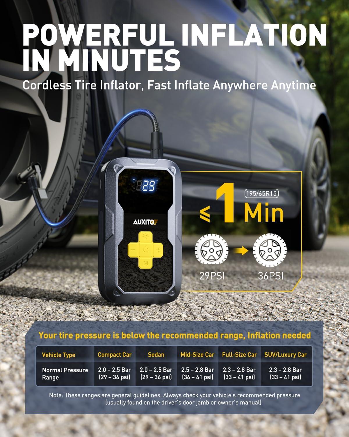 imageAUXITO Portable Jump Starter with Air Compressor 6000A Tire Inflator and Battery Jumper 150PSI Fast Inflation for All 12V Vehicle 7in 1 Emergency Power Bank with LED Light ampamp SOS