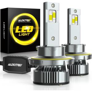 imageAUXITO H13 LED Light Bulbs 900 Brighter 120W 24000LM Per Set 6500K Cool White 9008 LED Light Bulbs Halogen Replacement Kit Canbus Ready Pack of 2 Y19