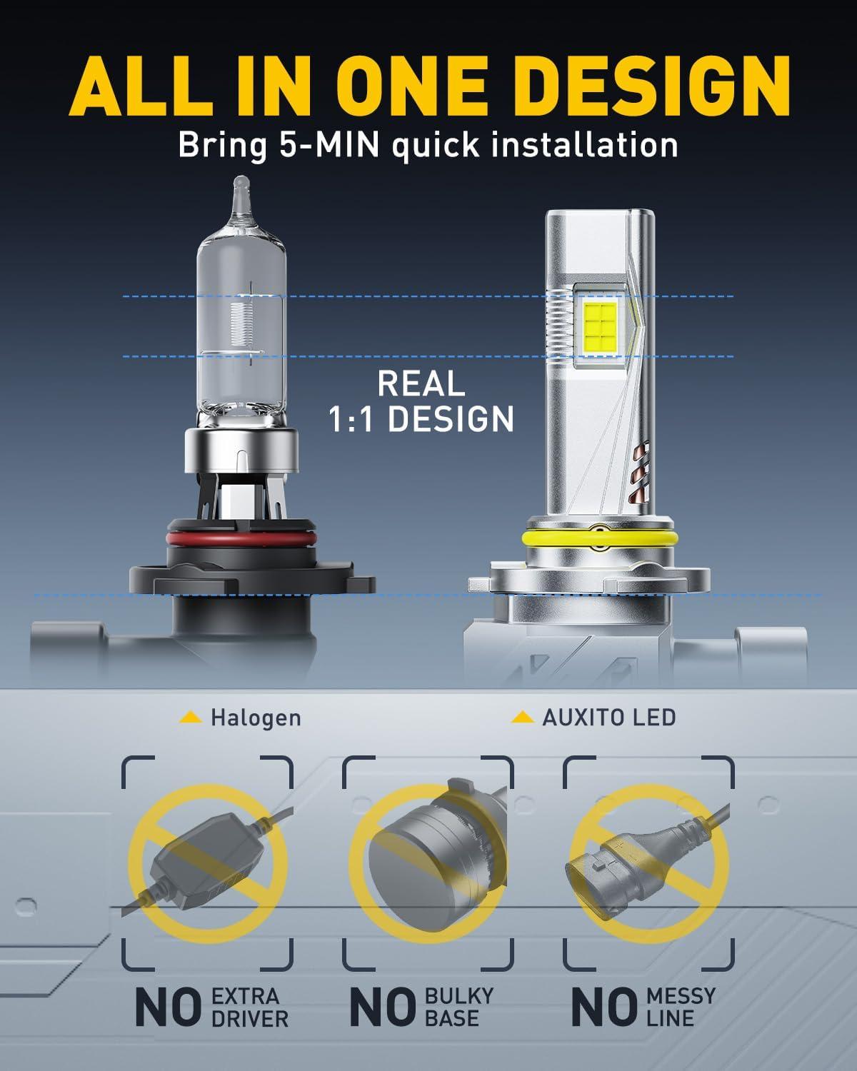 imageAUXITO H7 Bulbs 900 h7ll LED Super Bright Mini Size Plug N Play Long Lifespan 2PCS9005HB3