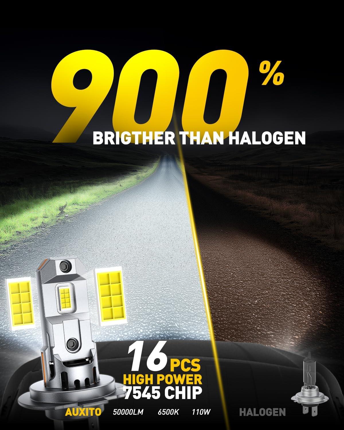 imageAUXITO H7 Bulbs 900 h7ll LED Super Bright Mini Size Plug N Play Long Lifespan 2PCSH7