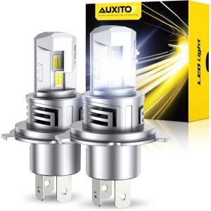 imageAUXITO H4 Bulb  900 Brighter 6500K White Direct Fit Mini Size HassleFree Plug ampamp Play Extended Lifespan FlickerFree Operation Pack of 2