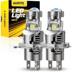 imageAUXITO 9003 H4 Bulbs 30000LM Extremely Bright 6000K White HiLo Beam Function with Clear Cut Off LineHB2 Mini Projector Lens Retrofit Kit