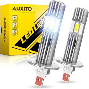 imageAUXITO H1 Bulbs 600 Brighter 6500K White Illumination Factory Halogen Size Match Simple Plug and Play 99 Vehicle Compatible Pack of 2