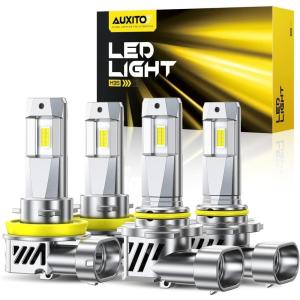 imageAUXITO 9005 H11 LED Bulbs Combo 120000LM 1000 Super Bright CANBus Ready 11 Mini Size Easy Install 6500K White H8 H9 HB3 Bulbs with Fan Plug and Play Pack of 49005H11