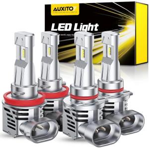 imageAUXITO 9005HB3 H11H8H9H16 LED Bulbs Combo 120W 11 Mini Size 6500K Cool White IP68 Waterproof Automotive Replacement Pack of 49005H11