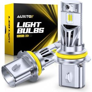 imageAUXITO 9007 Light Bulbs 50000LM 6500K Cool White Direct Replacement 9007HB5 LED Fog Light Bulbs with Fan Plug and Play CANbus Ready No Flicker Pack of 2