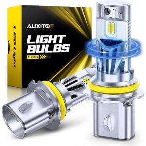 imageAUXITO Latest 9007 HB5 Head1ight Bulbs 50000LM 1000 UltraBright 20 Years Lifespan 6500K Cool White 3 Min Quick Install No Flicker 99 Compatibility Pack of 29007HB5