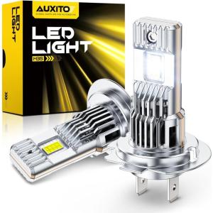 imageAUXITO H7 Light Bulbs 50000LM 1000 Brighter Than Halogen 6500K Cool White 60000Hrs Lifespan with Quiet Cooling Fan Plug and Play Pack of 2H7