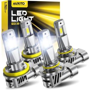 imageAUXITO H13 9008 Bulbs 80000LM 6500K Cool White Super Bright 15X Halogen Plug and Play CANbus Ready No Flicker Pack of 29005h11