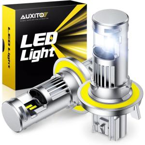 imageAUXITO H13 9008 Bulbs 80000LM 6500K Cool White Super Bright 15X Halogen Plug and Play CANbus Ready No Flicker Pack of 29008H13